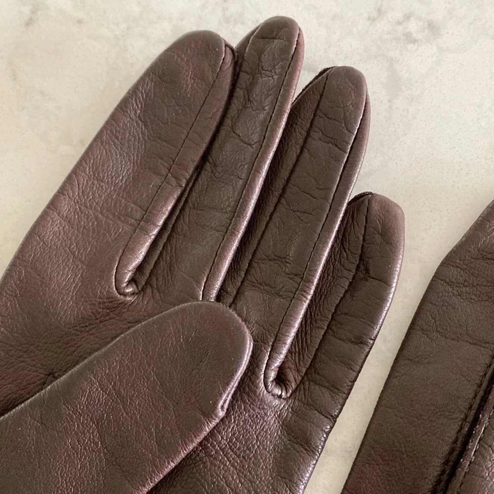 Vintage dark brown leather gloves size 7 1/2